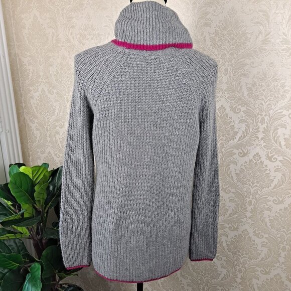 Bartolini Size Small Gray Cowl Neck Sweater Fuschia Trim Wool/Cashmere Blend EUC - Picture 5 of 10